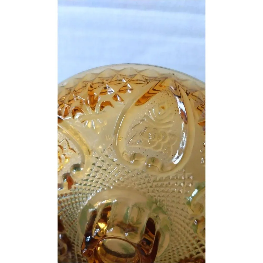 Vintage FNG Indonesia Amber LID ONLY for Candy Dish Heart Rose & Fleur De Lis